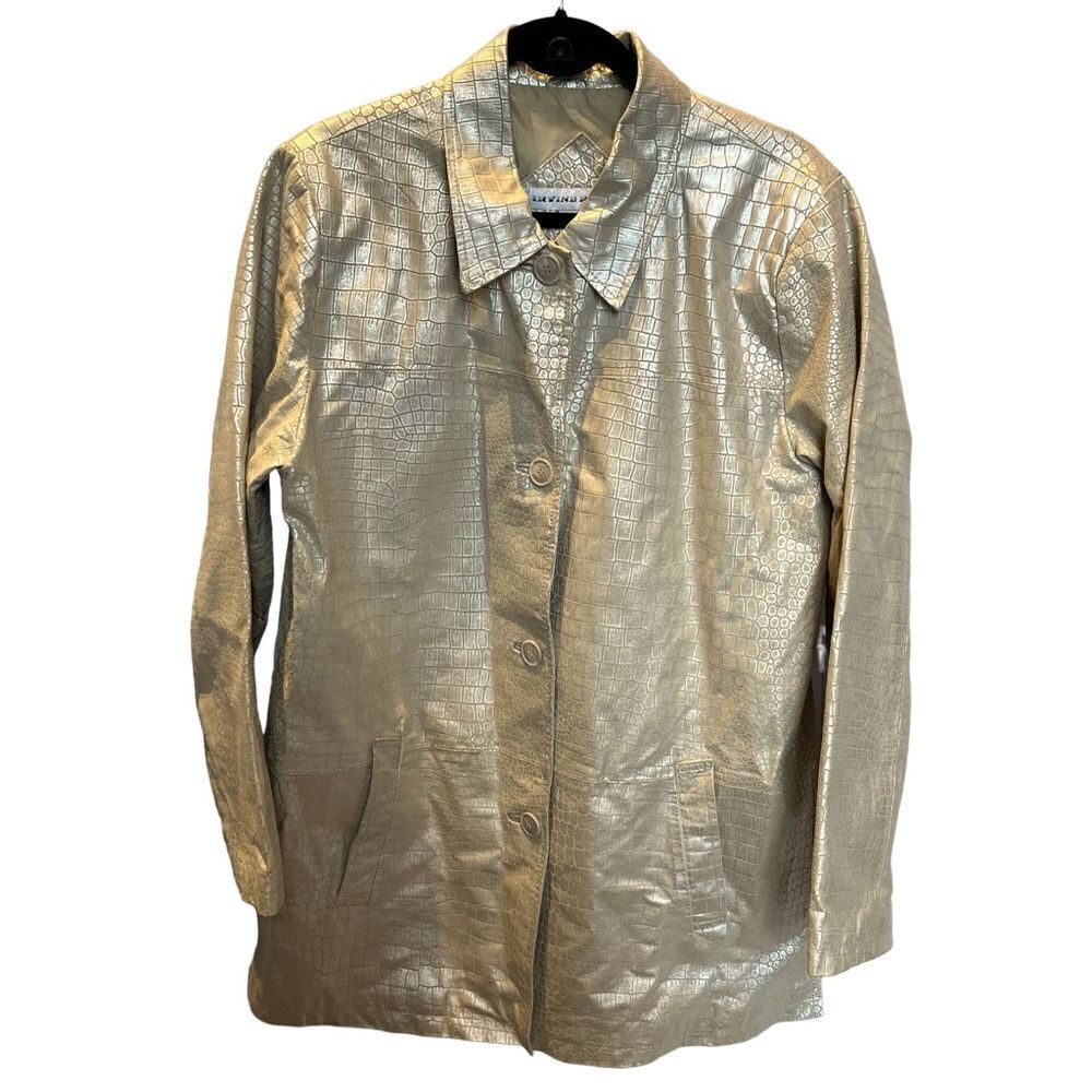 Irvine Park Women's Leather Coat Textured Cream Color Size Large